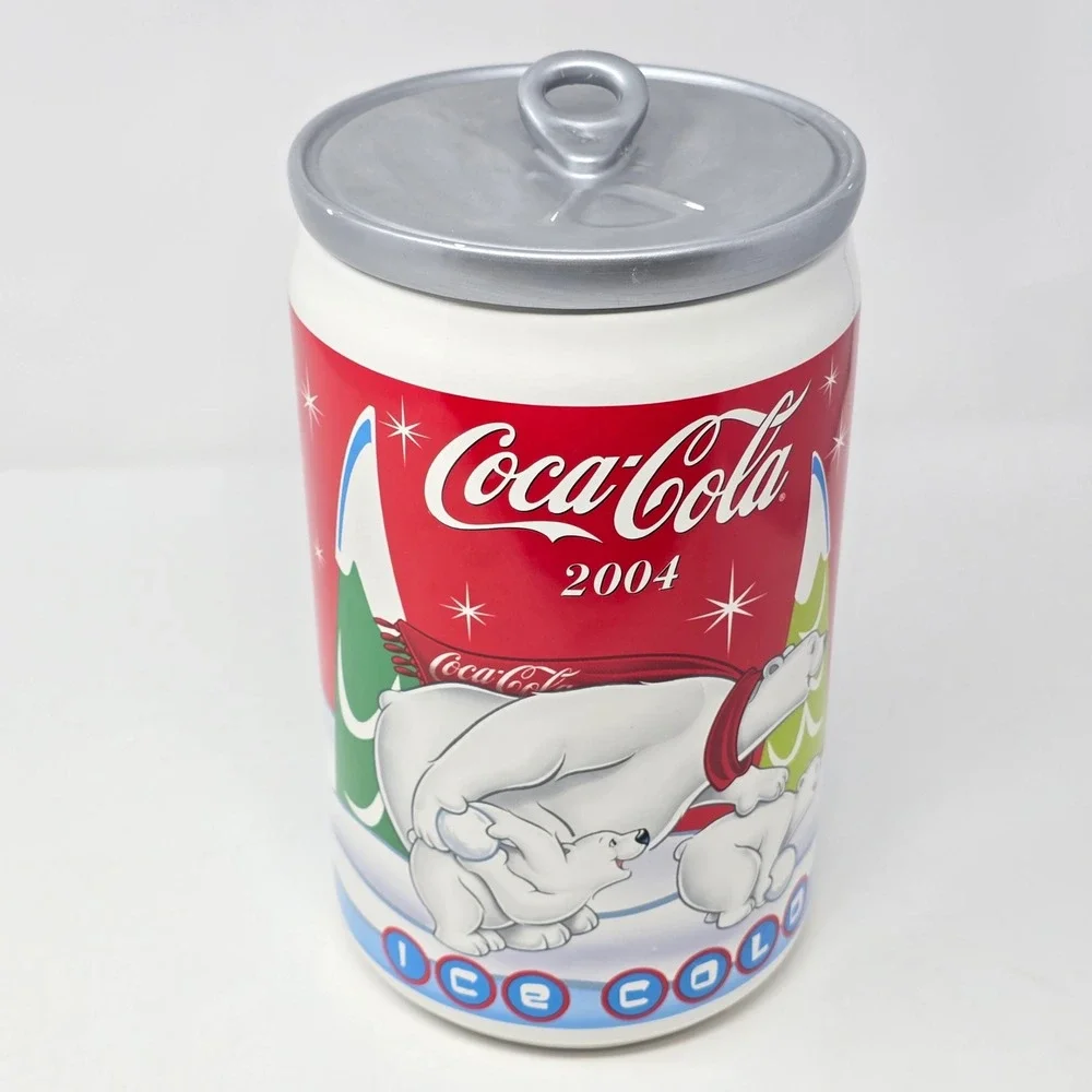 Vintage 2004 Coca-Cola Polar Bear Ceramic Cookie Jar Canister Houston Harvest‎